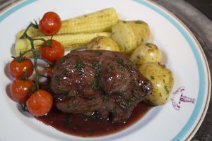 Sticky Lamb Leg Steaks with  Herby Grape Sauce