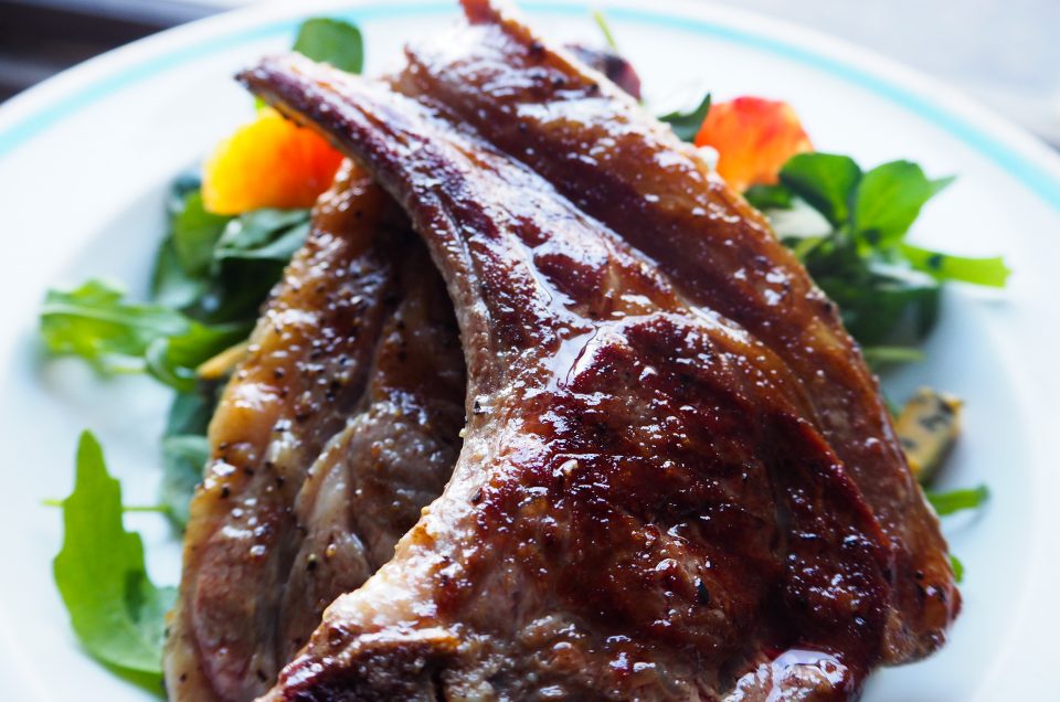 Grilled Lamb Chop salad with a mint and apple dressing