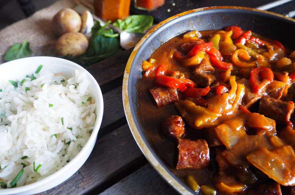 Beef Sausage and Chorizo Goulash